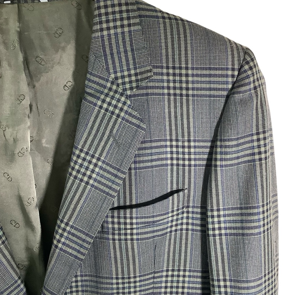 VTG Christian Dior Monsieur Wool Plaid Two-Button Blazer-FLAWED - Picture 4 of 15